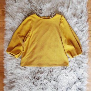 Mustard Color Blouse Pouf Sleeve by Green Envelope